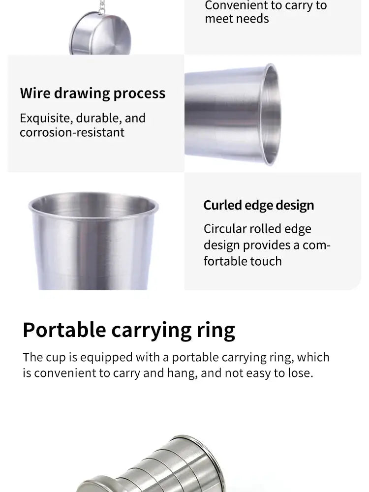 Stainless steel telescoping camping cup with carrying ring by Simples Market