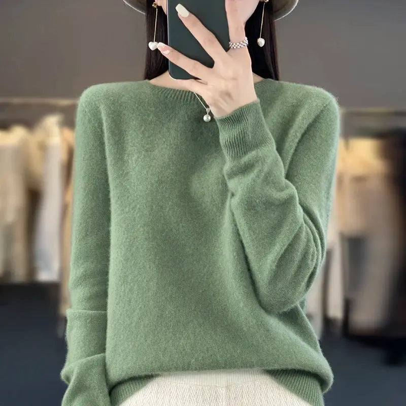 Aurora Merino O Neck Sweater For Women 100 Percent Extrafine Australian Merino Wool Lightweight Warmth