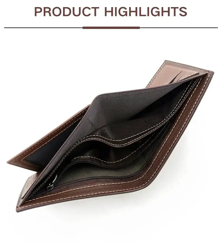 Luxury Slim Short Men's Wallet by Simples Market in brown PU leather with coin pocket and card slots