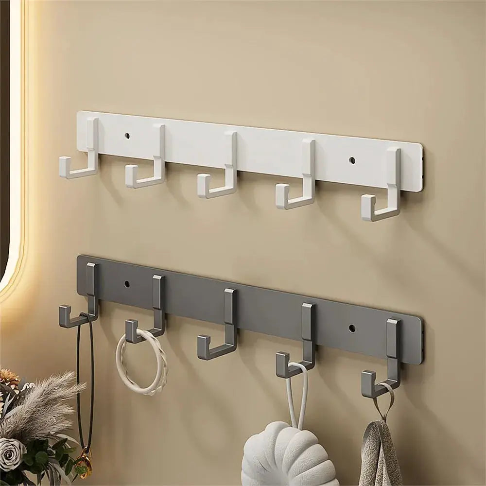 Simples Market punch-free kitchen hooks, white and gray metal wall bars with five hooks each