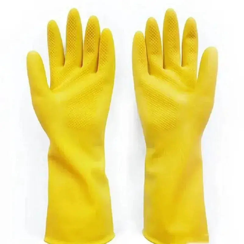 Simples Market yellow latex dishwashing gloves, waterproof kitchen pair with textured fingertips.