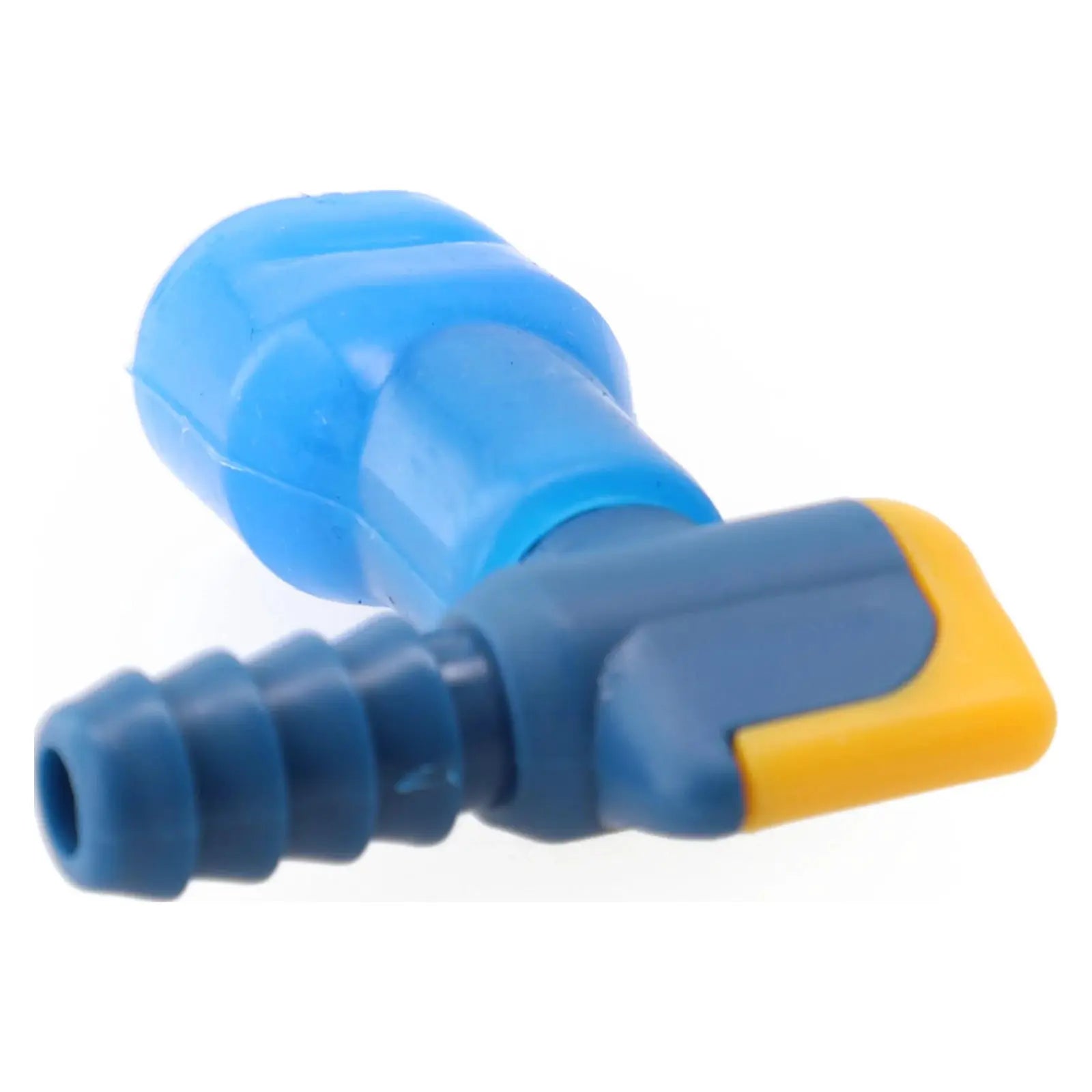 Blue hydration bite valve mouthpiece replacement with yellow clip for sports hydration packs