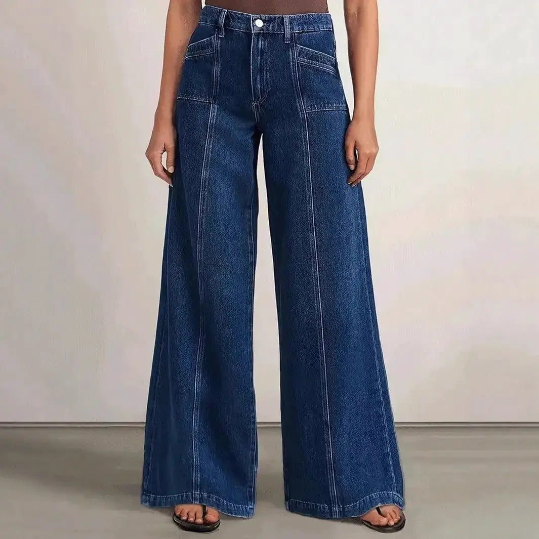 Women's Deep Blue Wide Leg Jeans For Comfort And Versatility