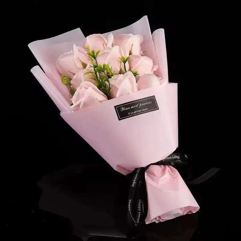 9-head pink soap rose bouquet by Simples Market, artificial flowers for wedding or home decoration