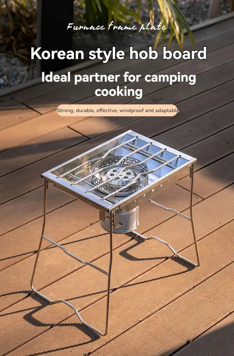 Simples Market CK-25PG stainless steel Korean-style hob board camping stove with windproof frame.