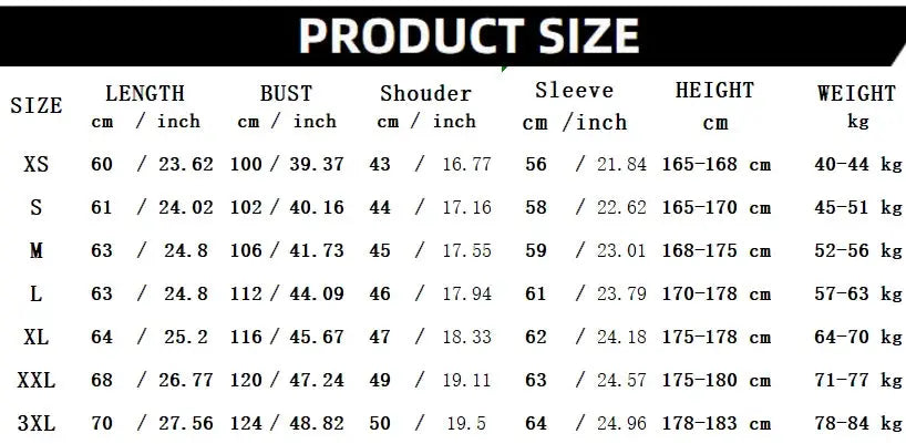 Men's 2-piece tracksuit size chart by Simples Market, showing XS–3XL with cm and inch measurements.