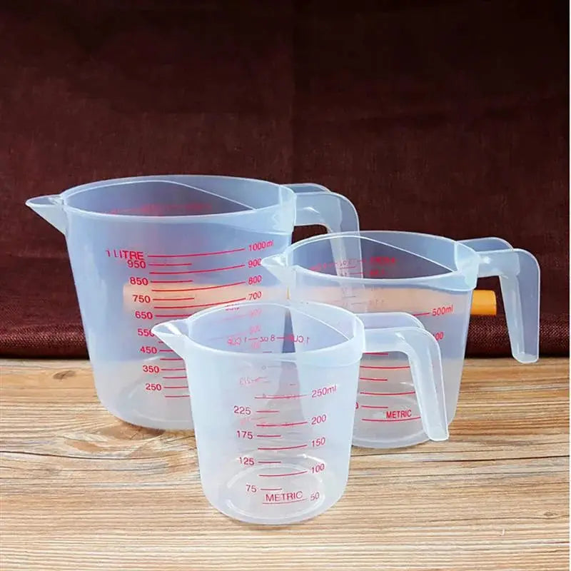 3 Piece Liquid Measuring Cups 250ml 500ml 1000ml PVC Scale Beaker Set Kitchen Baking Tools