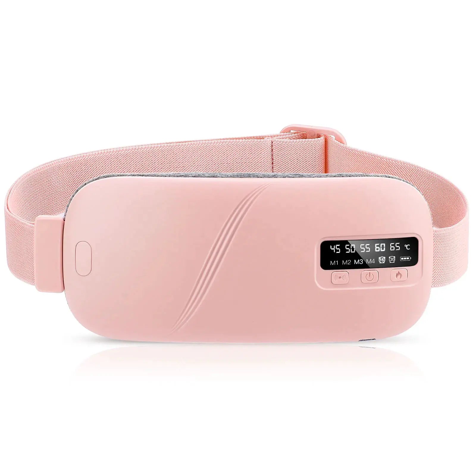 Waist massager belt in pink with heating and vibration modes, by Simples Market, with digital control panel.