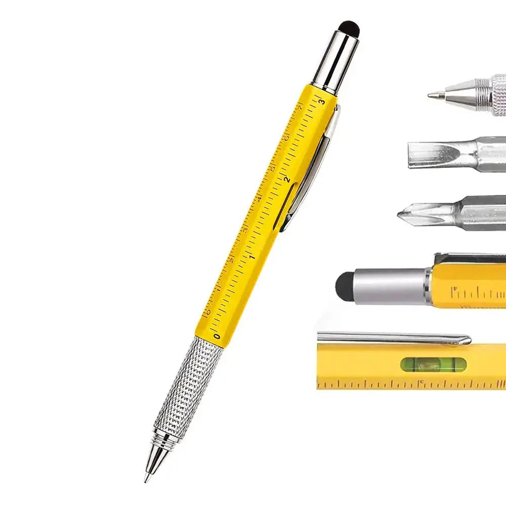 Yellow universal stylus pen by Simples Market with ruler scale and knurled metal grip for touch screens