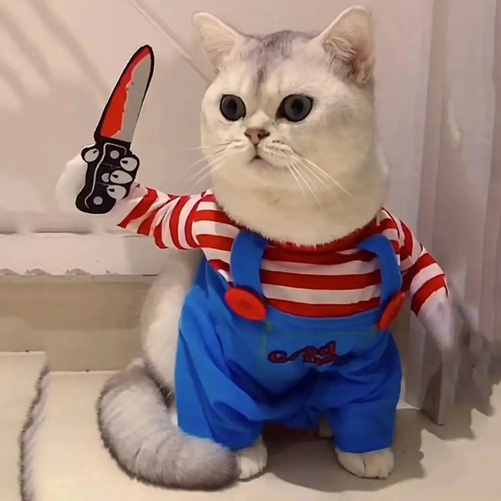 Funny Cat And Dog Halloween Costume Jumpsuit For Small To Medium Pets Soft Warm Cat Coat Cosplay Outfit