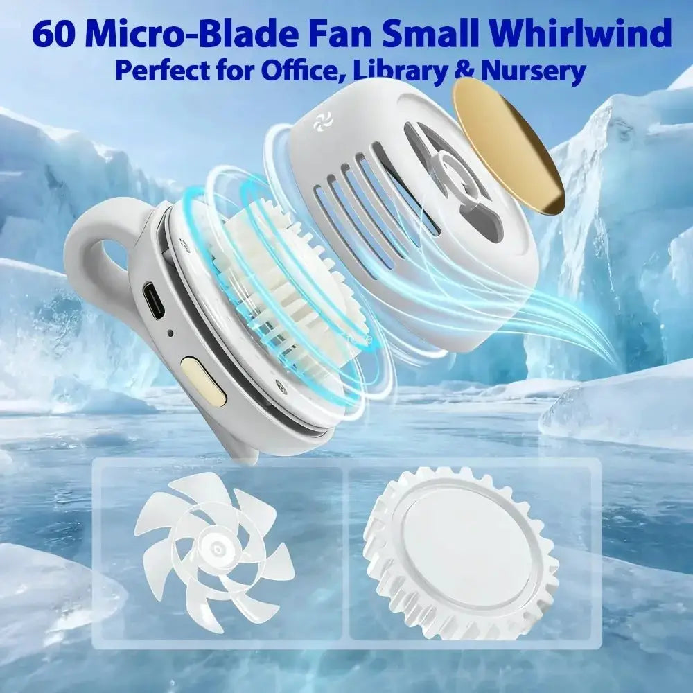 Simples Market portable clip-on bladeless mini fan, white, 3-speed outdoor cooling
