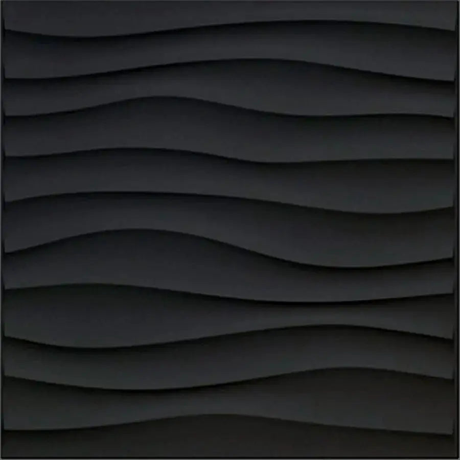 3D textured wall panel, dark black with layered wave pattern, 30x30cm for indoor decor