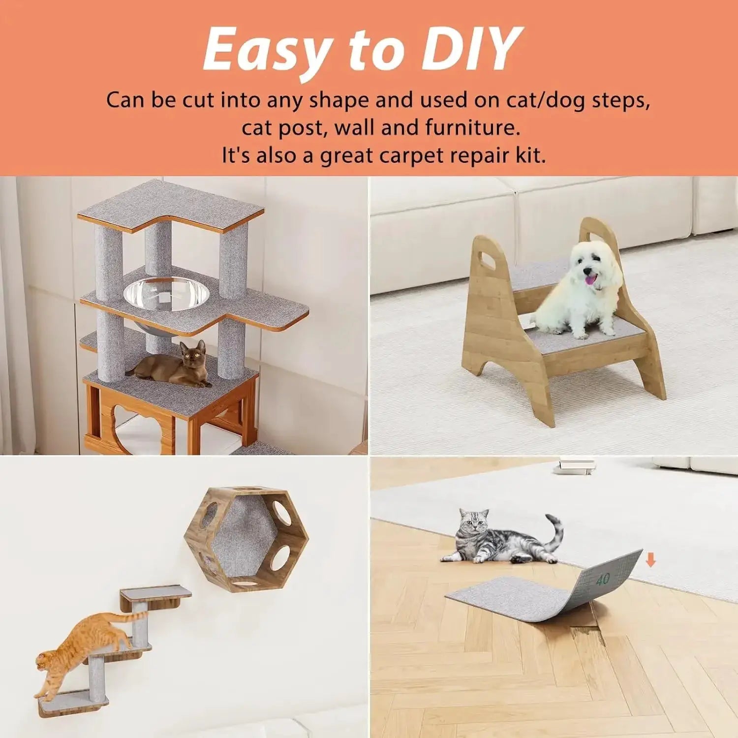Cat Scratching Mat Self Adhesive Trimmable Carpet For Anti Scratching Sofa Furniture Protection