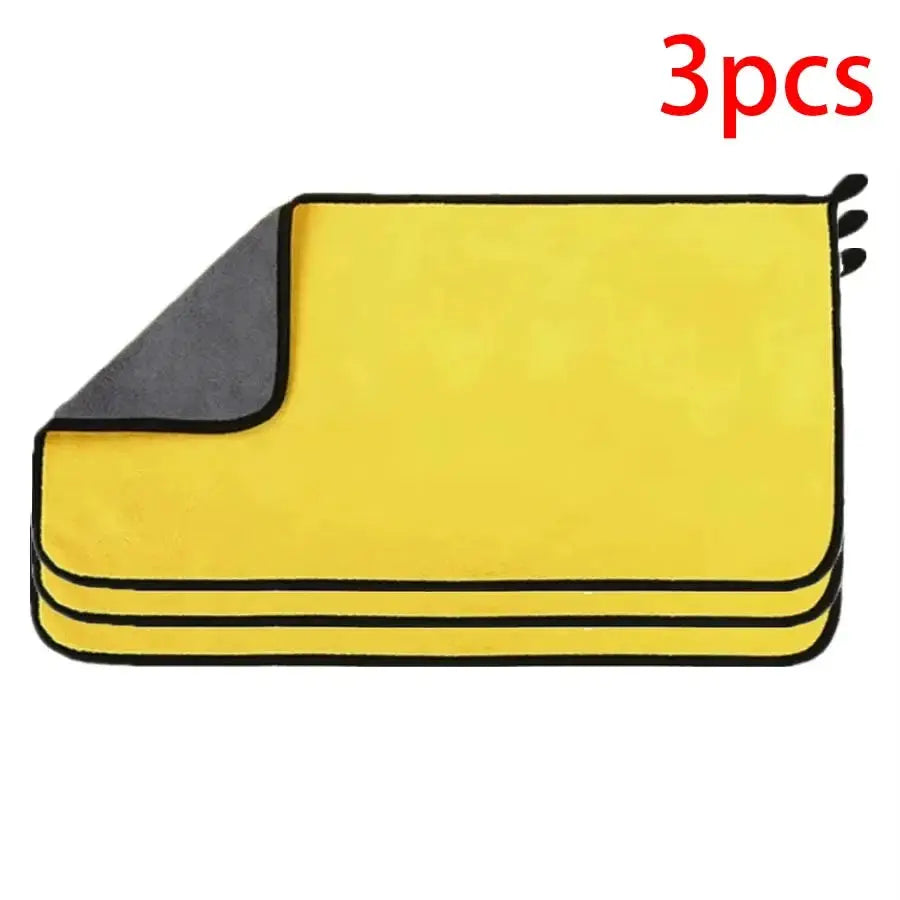 Microfiber car cleaning towels 3-pack, yellow, 30x60 cm, double-layer quick-dry for windows and mirrors