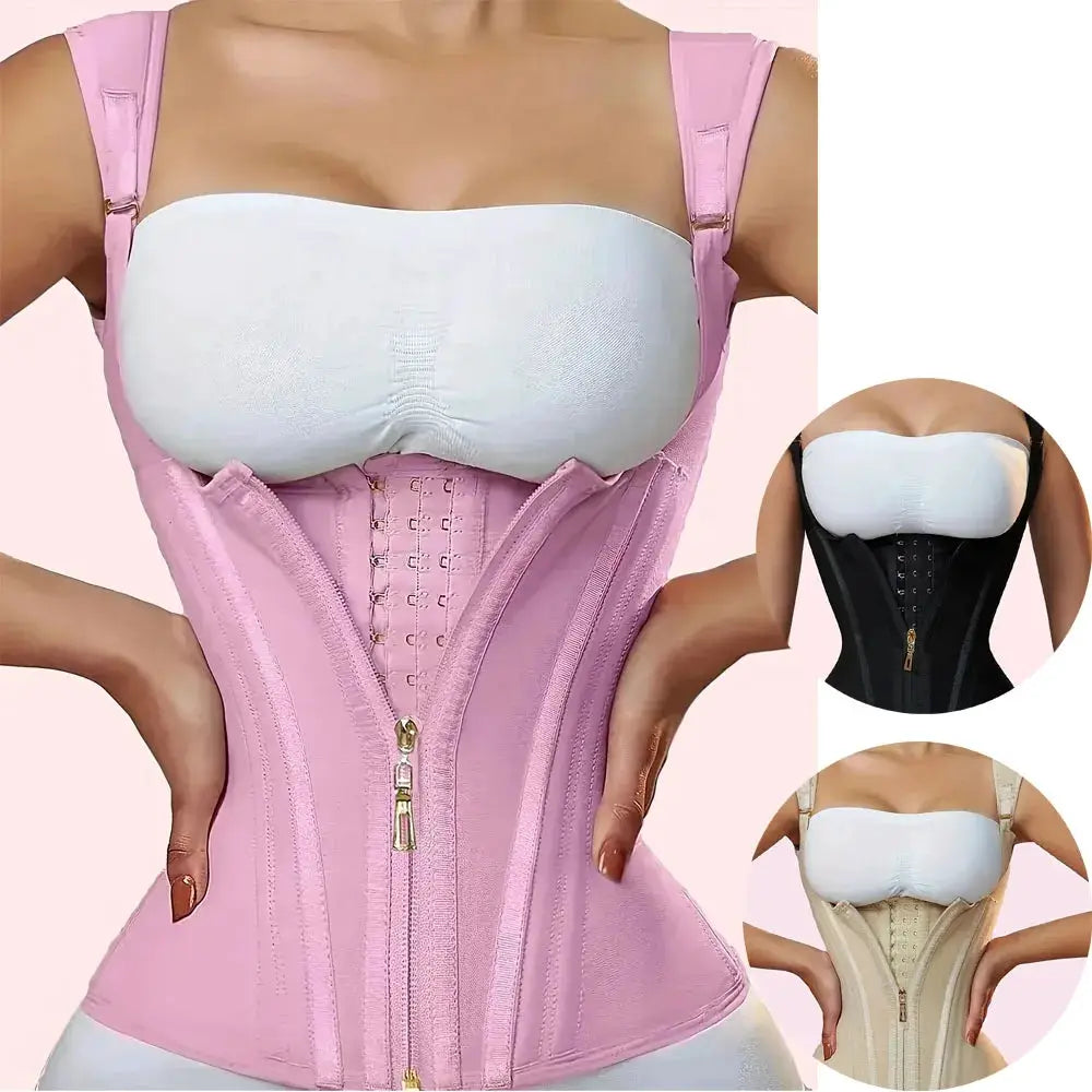 ElaraFit Court Style Mesh Waist Cincher Vest With High Elasticity Zipper And Button Closure For Secure Shaping