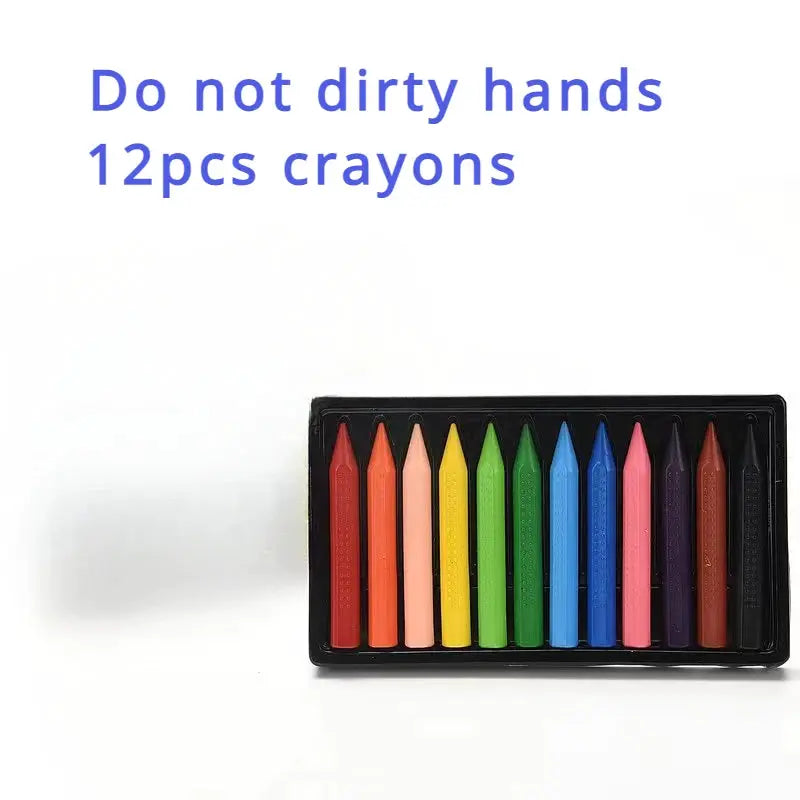Wax crayons 12-color washable set by Simples Market in a black plastic tray