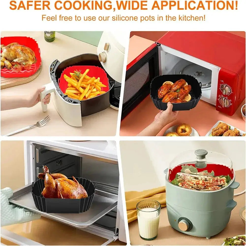 Reusable Silicone Air Fryer Pan Liner For Air Fryers And Ovens Nonstick Baking Tray Basket For Pizza And Fried Chicken