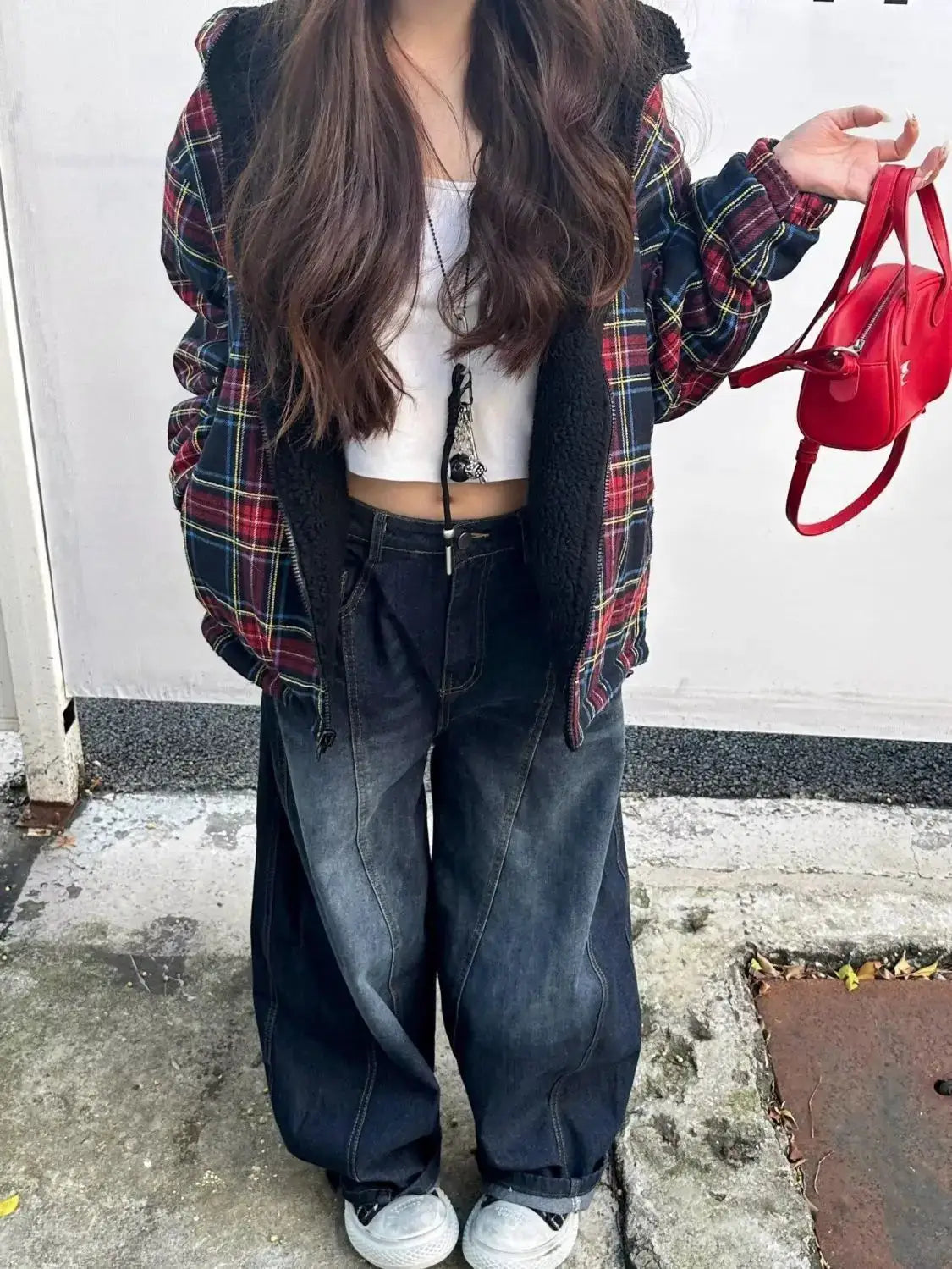 Embroidered Patchwork Denim Jeans for Women Washed Straight Loose Fit