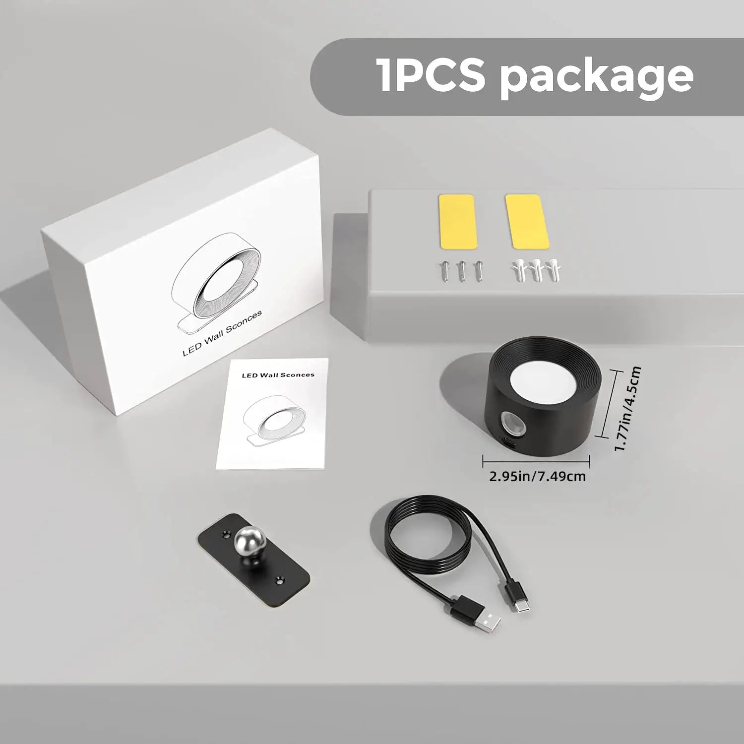 Simples Market LED indoor wall lamp set with 2000mAh rechargeable battery and 360° rotatable black fixture