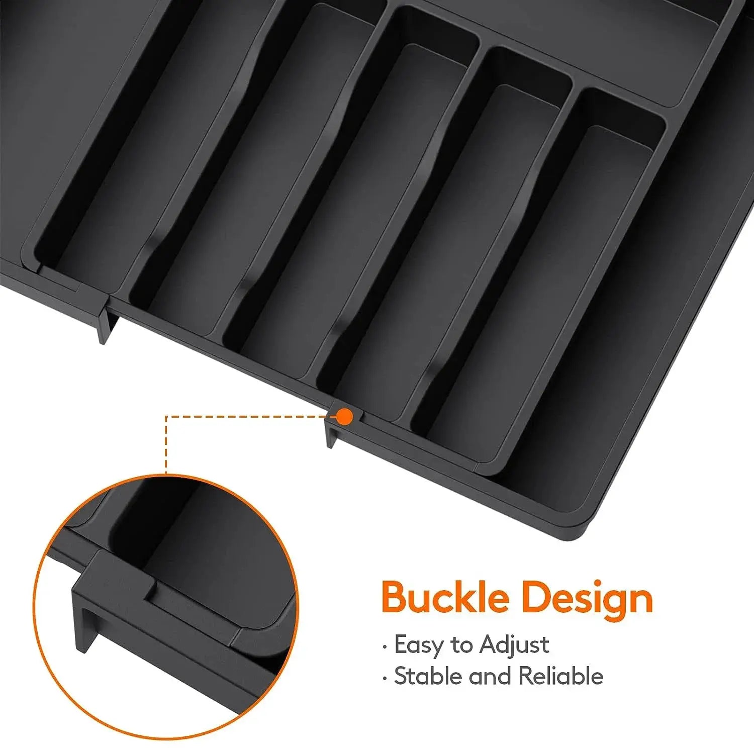 Expandable Kitchen Drawer Organizer With Adjustable Compartments And Retractable Dividers For Utensils