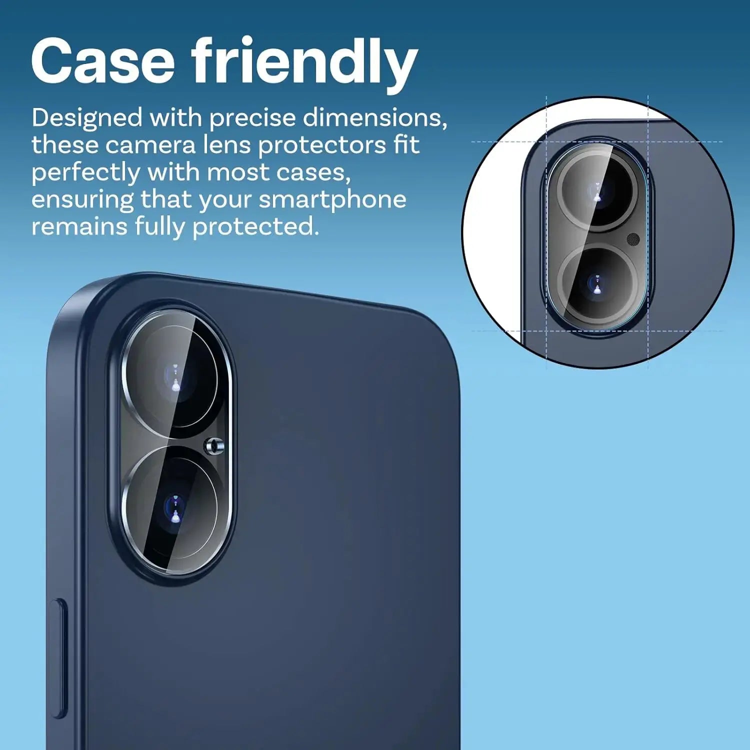 Camera lens protector case-friendly for iPhone 17/16/15/14/13 Pro Max and Mini; blue device, tempered glass lens cover