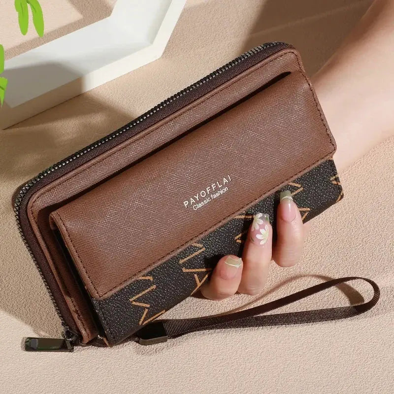 Classic men's faux leather wallet in brown with double layer, snap closure and zippered card holder by Simples Market