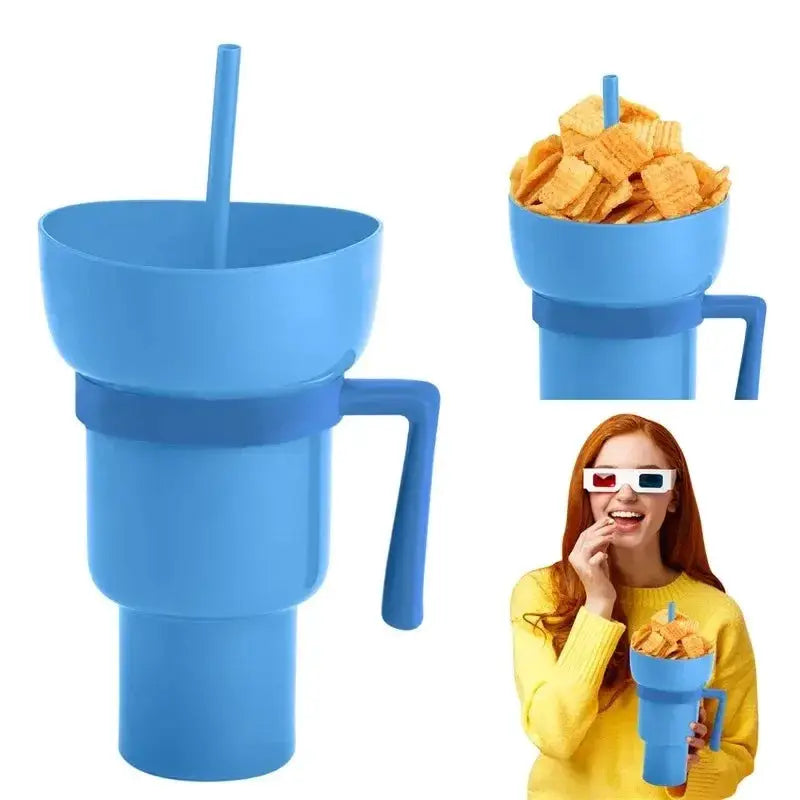 2 In 1 Popcorn Snack Cup With Integrated Beverage Cup And Handle Portable Novel Design For Movies And Parties