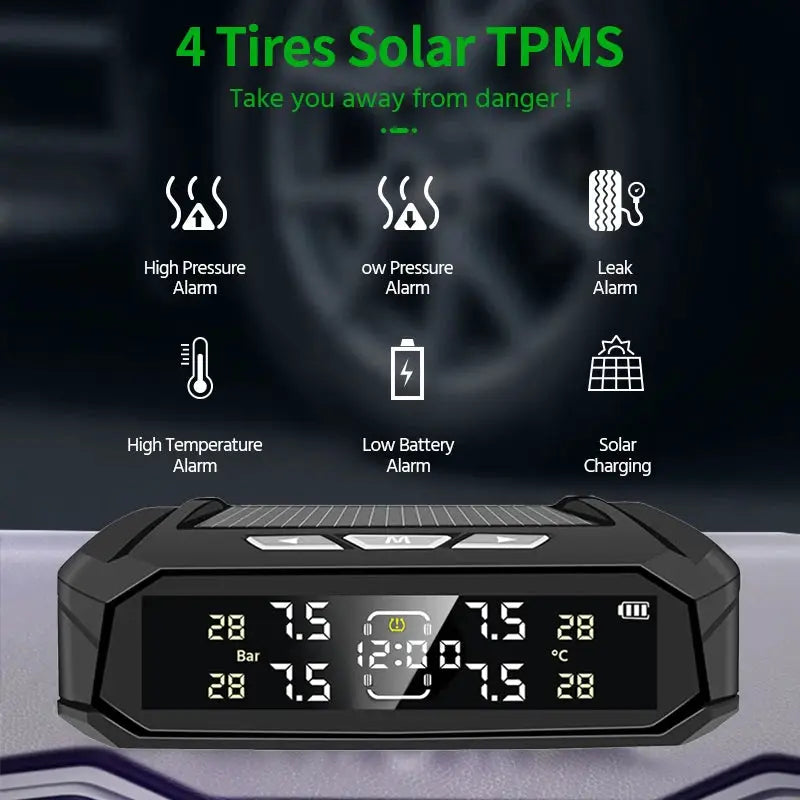 E-ACE car TPMS monitor with LCD display, solar power and 4-tire system — Simples Market