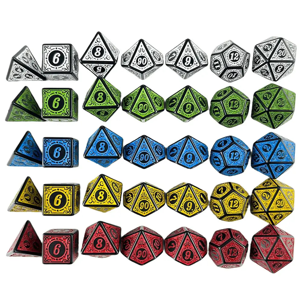 DNDGame Polyhedral Dice Set With Textured Pattern 7 Piece D4 D6 D8 D10 Percentile Die D12 D20 For RPG Tabletop Games