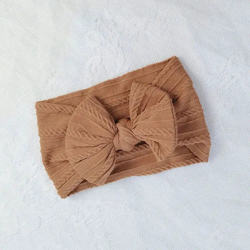 3 Pieces Solid Color Baby Headbands Set With Bow Elastic Nylon Newborn Turban Headwrap Hair Accessories For Kids