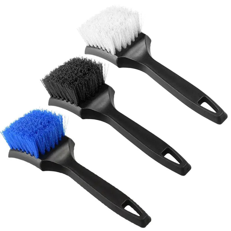 Simples Market car tire rim brush set, 3-piece hard-bristle wheel hub brushes in blue, black, and white