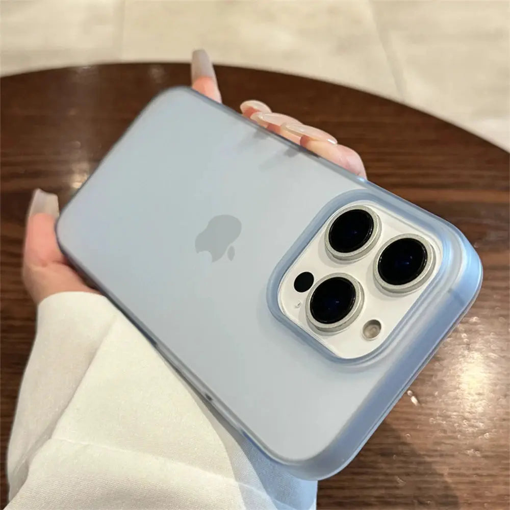 Soft matte candy transparent phone case for iPhone with light-blue shockproof silicone bumper