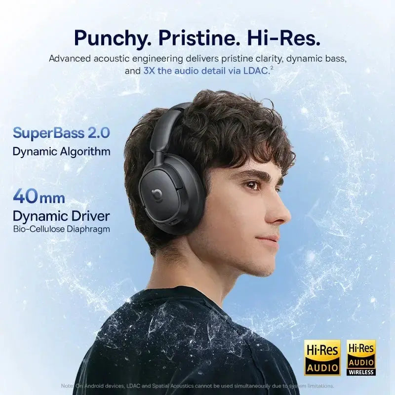 Baseus EH10 NC ANC wireless headphones with Hi-Res LDAC, black over-ear design, Bluetooth 6.0.