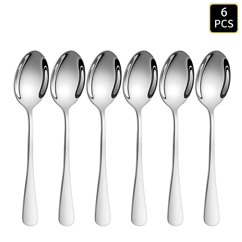4 6 16 24 Piece Set Silver Stainless Steel Cutlery With 1010 Round Handle Knife Fork Spoon For Family Dinners And Hotels