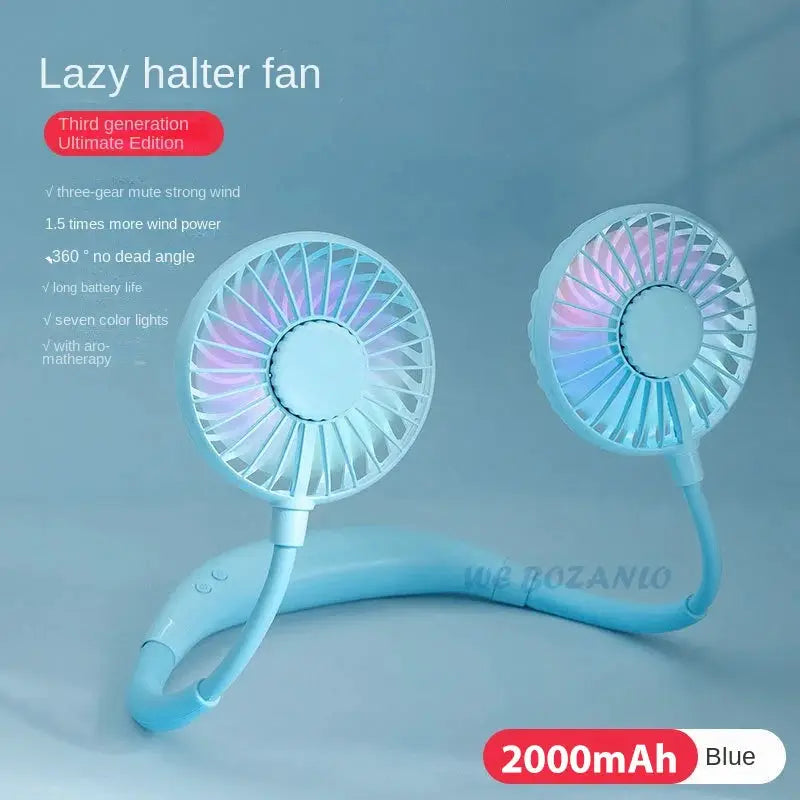 USB Portable Neck Fan Hands Free Dual Mini Sports Fan 3 Speed Adjustable Rechargeable 360 Degree Rotation