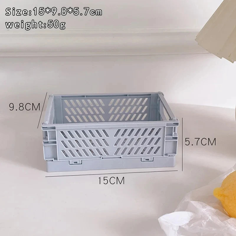 Gray plastic desktop storage basket, 15×9.8×5.7 cm, weighs 50 g