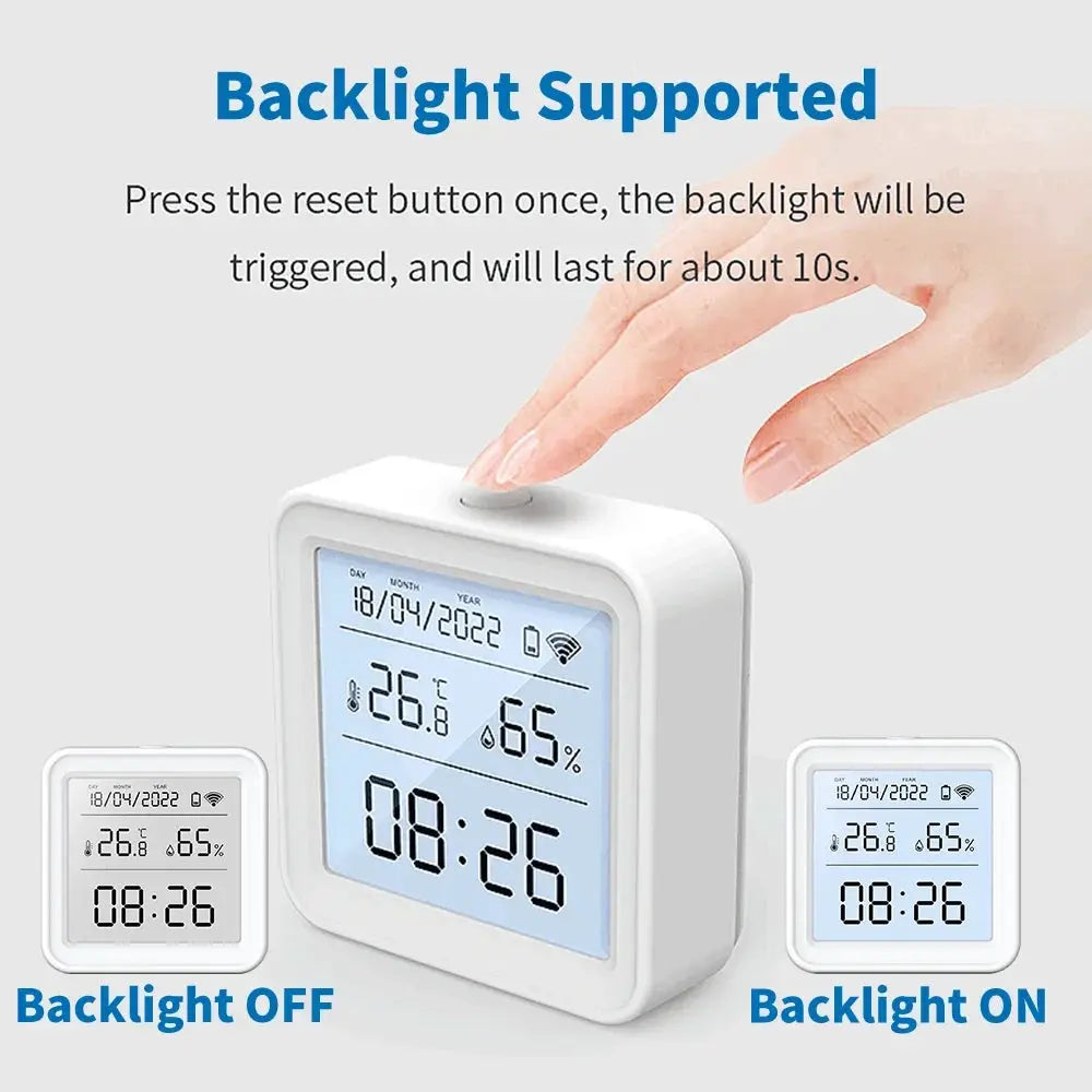 Simples Market white backlit Tuya Zigbee WiFi temperature humidity sensor trio with LCD display