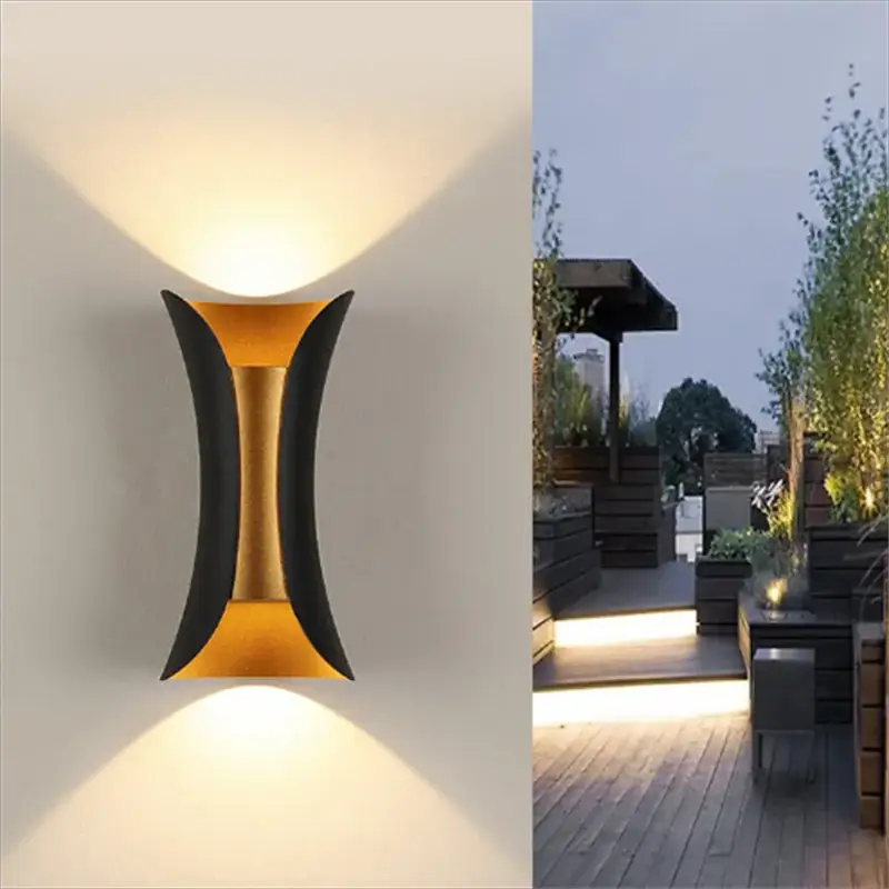 Simples Market outdoor LED wall light, aluminum golden body, IP65 waterproof porch garden sconce, AC110V–220V