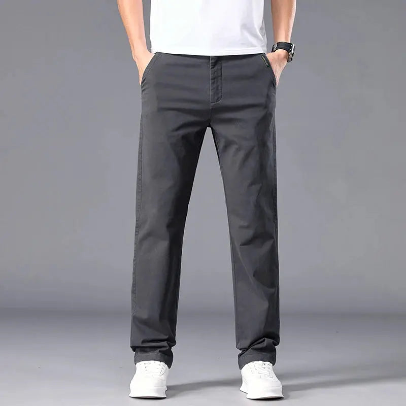 Simples Market men's straight-fit stretch chinos in dark gray for casual and workwear
