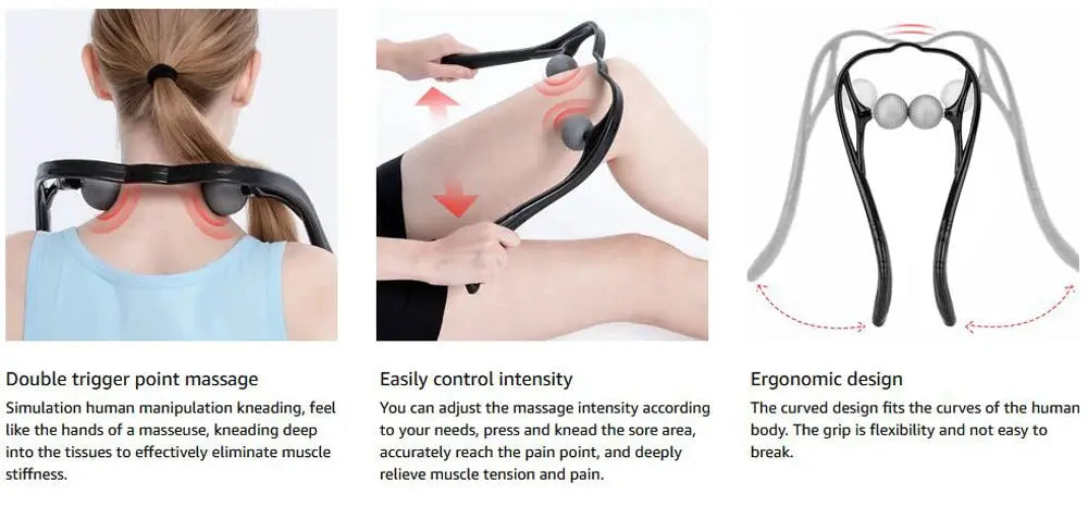 Neck massager by Simples Market with Shiatsu dual trigger-point nodes, ergonomic lightweight portable design