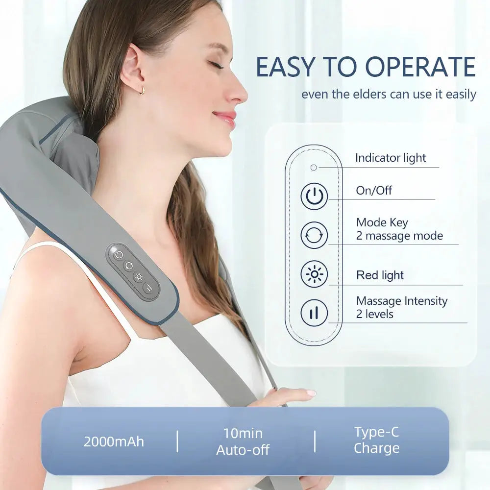 Foreverlily 26W wireless neck and shoulder massager in gray with kneading shawl design