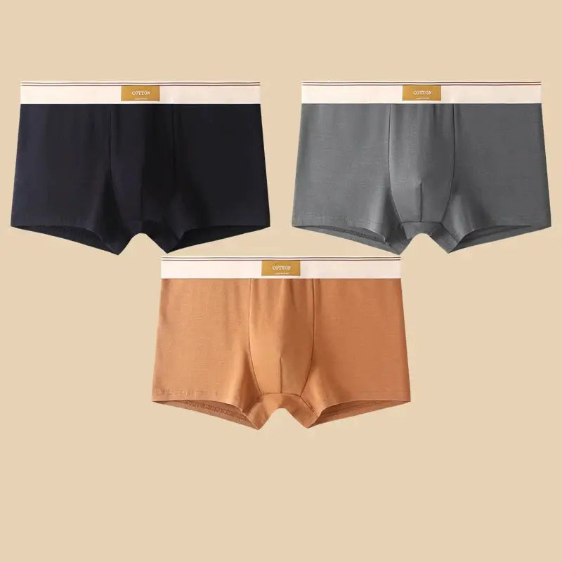 Men's Cotton Boxer Briefs Breathable Comfortable Solid Underwear