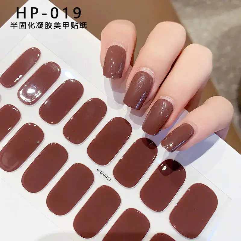 Gel nail wraps sheet HP-019 by Simples Market in burgundy brown for full-cover manicure