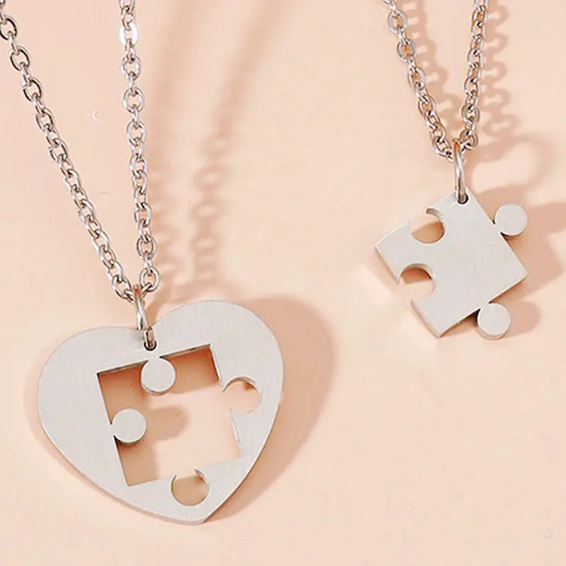 Couple Magnetic Heart Pendant Necklace Electrocardiogram Design Interlocking Hearts Valentines Gift