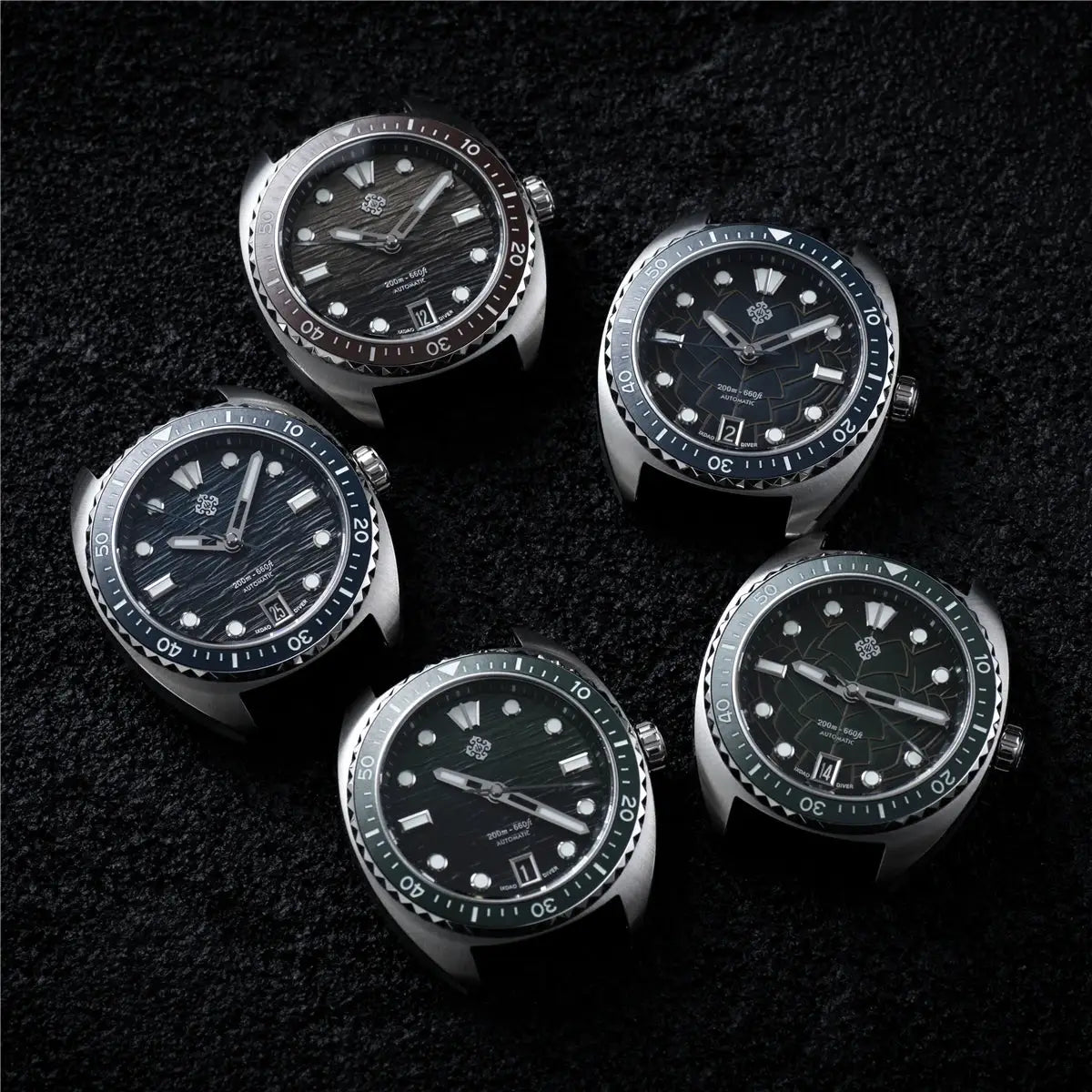 5 IXDAO IPOSE Poseidon-pattern diving watches, stainless steel cases, 20 bar water resistance, assorted dial colors