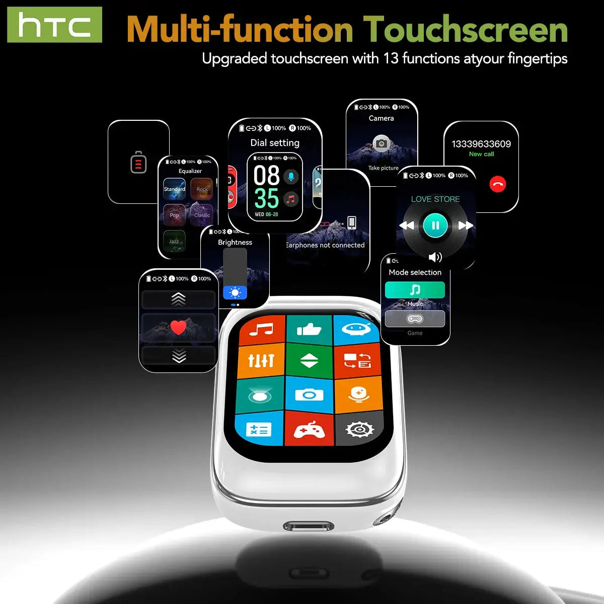 HTC NE48 TWS wireless earbuds by Simples Market with AI translation and 2K HD touchscreen