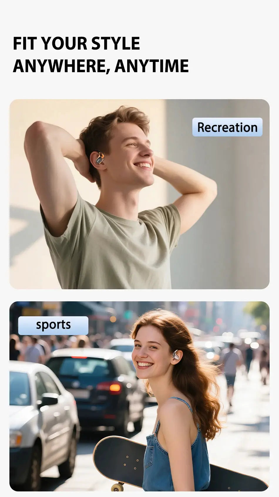 HTC NE35 Bluetooth AI Translation Earphones by Simples Market, wireless in-ear headset for sports and calls
