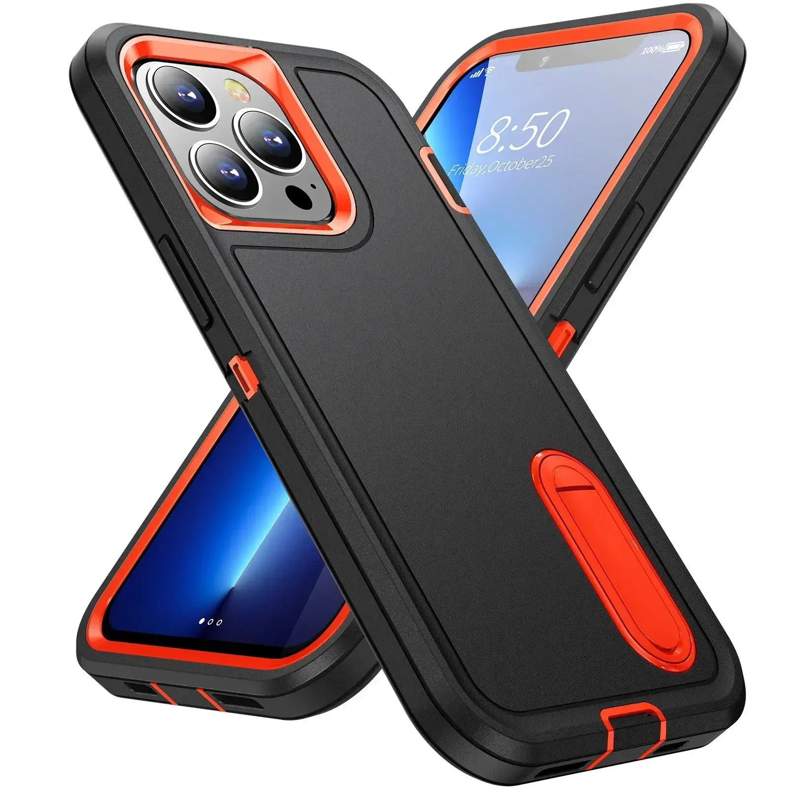 Simples Market heavy-duty silicone phone case, black with orange bumper, for iPhone 17 Pro Max/16 Pro Max/15 Pro/14/13 (set of 2)