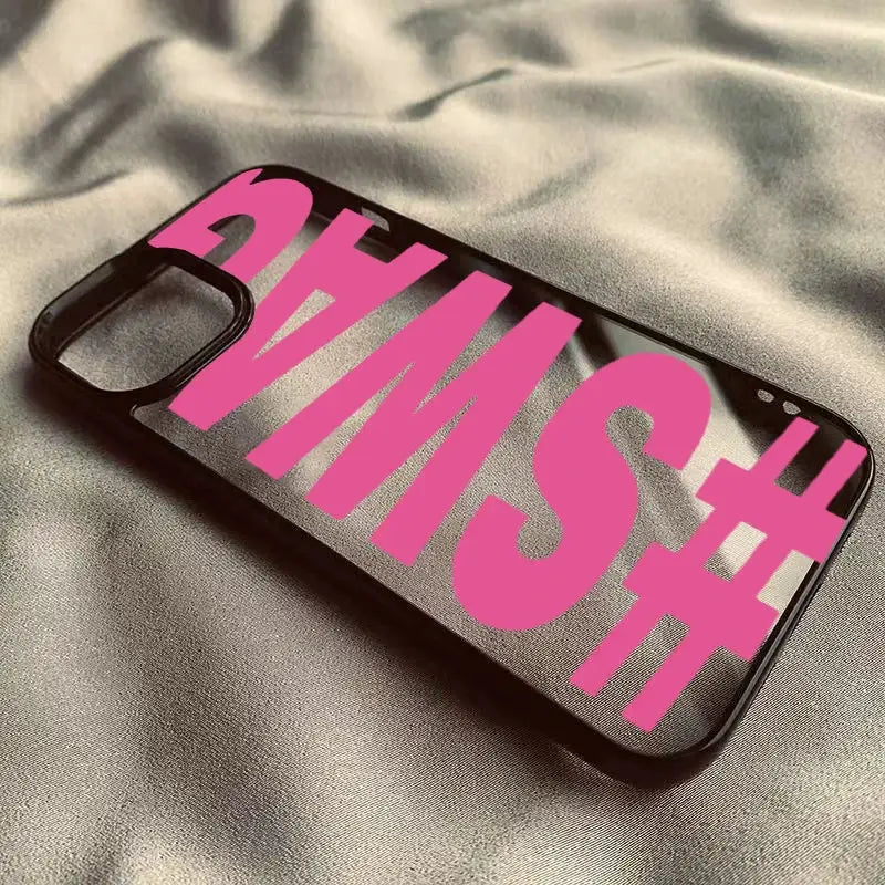 SWAG Bold Letter iPhone case with pink lettering on clear back