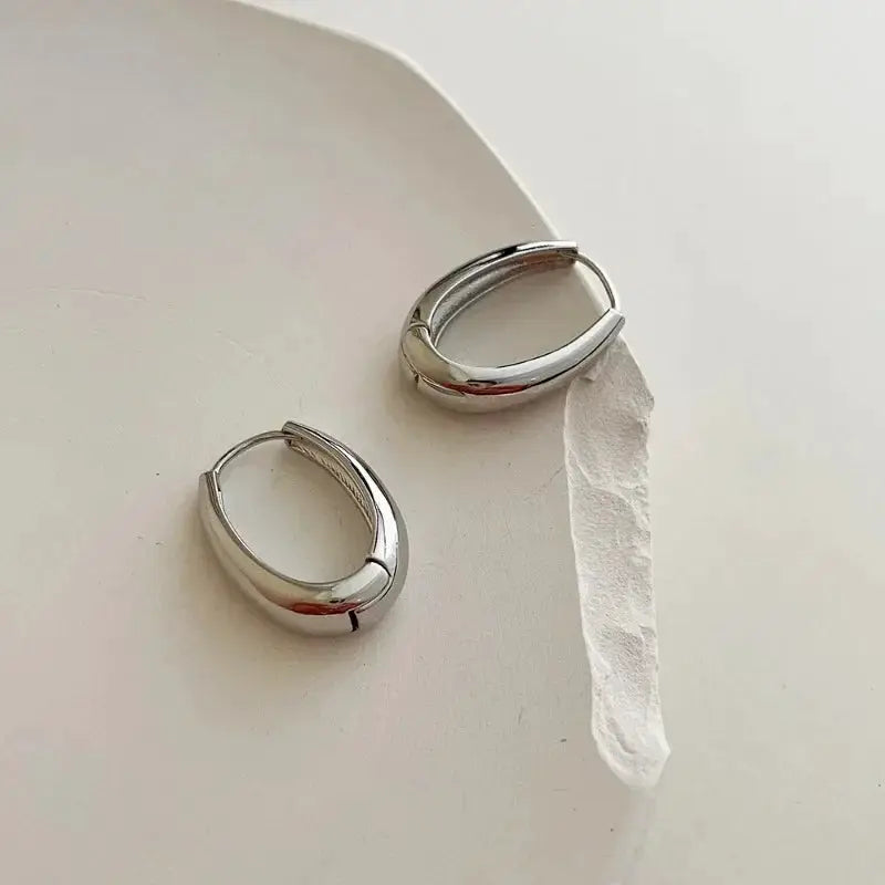 Hot Vintage Smooth Metal Hoop Earrings For Women Girls Elegant Luxury Korean Style Daily Wear